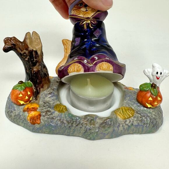 Partylite Halloween Cat Tea Light Candle Holder Abracadandle Snuffer & Base - Picture 7 of 13
